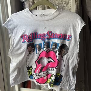 Vintage The Rolling Stones Shirt Men Medium White Steel Wheels 89 Rock Band Tee